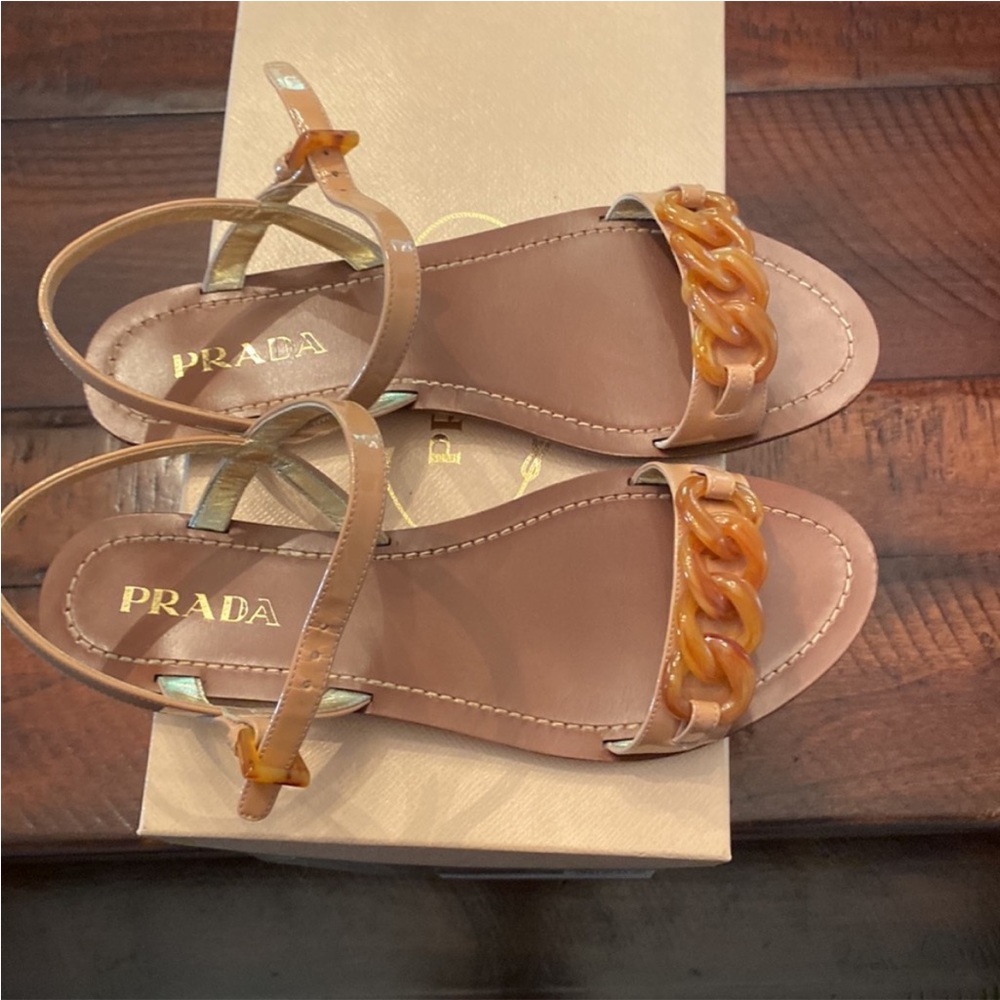 Prada Nude Sandals with Tortoise Shell Style Links - size 39 - Picture 2 of 5